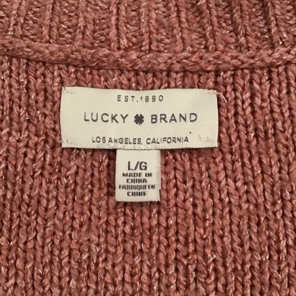 Lucky Brand Glitter Knit Scoop Neck Sweater With Lace Up Detail On Sides Size L - Picture 10 of 11